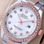 Rolex Rose Diamond Case Date Just White Dial Watch